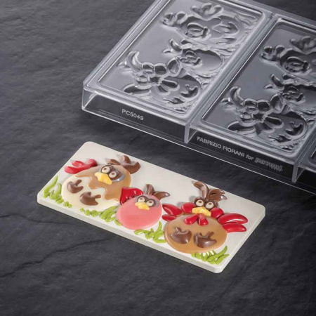 Ciocolaterie - Matrite, Ustensile - Matrita Policarbonat Gama Choco Bar Fiorani Prienteni de Paste - 3 Tablete, 15.4 x 7.2 x H 1.5, 100 g