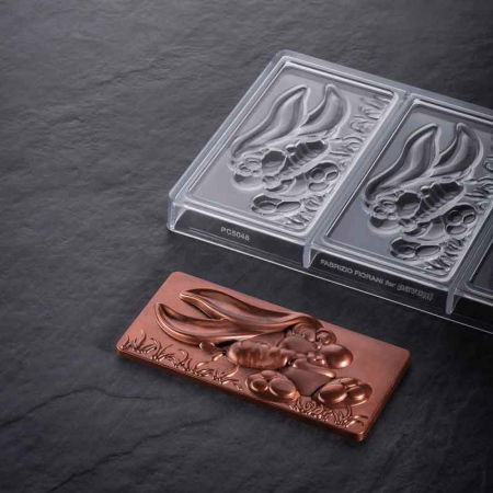 Ciocolaterie - Matrite, Ustensile - Matrita Policarbonat Gama Choco Bar, Iepuras de Paste - 3 Tablete 15.4 x 7.2 x H 1.3 cm, 100 g