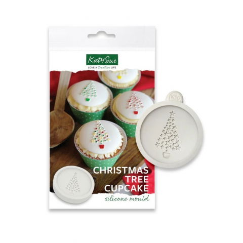 Mulaje de Sezon - Mulaj Silicon Craciun - Decor Rotund / Top Cupcake cu Brad Ø 7 cm