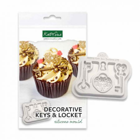 Ustensile Decorare Tort - Mulaj Silicon Decor Vintage - Chei, Lacat si Incuietoare, 4 Subiecte