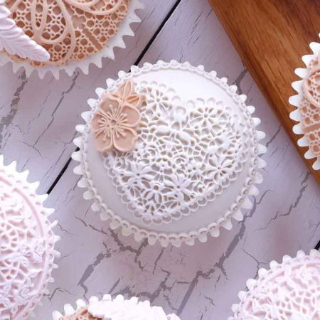 Ustensile Decorare Tort - Mulaj Silicon Inima Dantela Ø 7 x 0.5 cm