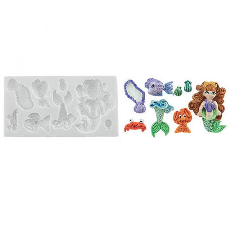 Ustensile Decorare Tort - Mulaj Silicon Mica Sirena, 9 Subiecte (SLK1006)