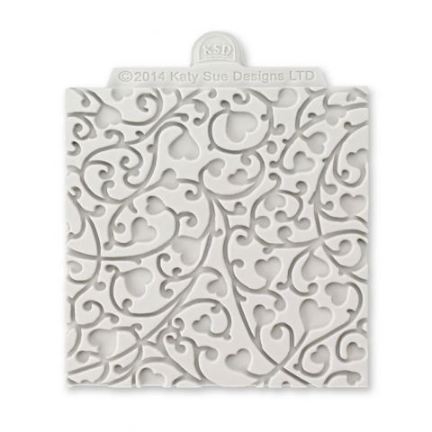 Covorase Silicon Decor Relief - Mulaj Silicon Textura Dantela cu Inimioare, 10 x 10 cm