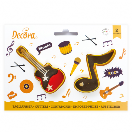 Decupatoare - Muzica, Chitara si Nota - Decupatoare Plastic Ø 7 si 9 x H 2.2 cm, Set 2 Buc