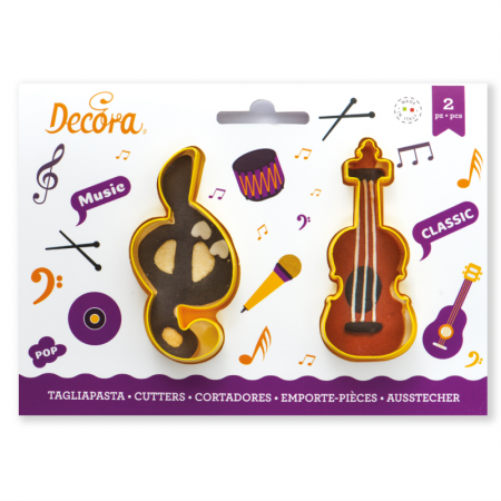 Cofetarie - Ustensile - Muzica, Vioara si Cheia Sol - Decupatoare Plastic Ø 9 x H 2.2 cm, Set 2 Buc