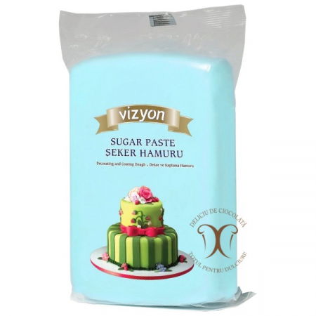 Pasta de zahar de acoperit si decoruri - Pasta de Zahar Albastru Deschis, Acoperire si Decoruri, 1 kg, Vizyon