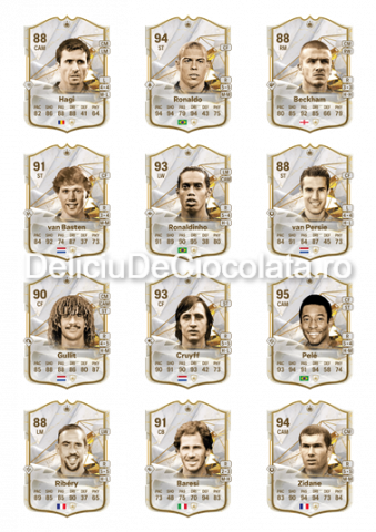 Fotbal, Sport - Pasta Zahar imprimata Cartonase FIFA Fotbalisti Legendari Model 3, 12 Decoruri Ø 6.5 cm, A4