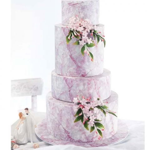 Decoratiuni Comestibile, Decor Tort - Pasta Zahar imprimata, Nunta Model Marmorat Lila, 60x41 cm, Set 4 Buc