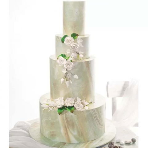 Decoratiuni Comestibile, Decor Tort - Pasta Zahar imprimata, Nunta Model Marmorat Perlat, 60x41 cm, Set 4 Buc