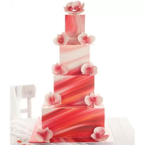 Logodna, Nunta - Pasta Zahar imprimata, Nunta Model Marmorat Roșu și Roz, 60x41 cm, Set 4 Buc