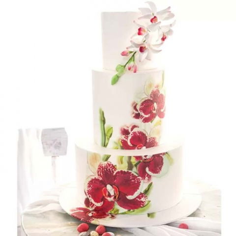 Decoratiuni Comestibile, Decor Tort - Pasta Zahar imprimata, Nunta Model Orhidee, 60x41 cm, Set 4 Buc