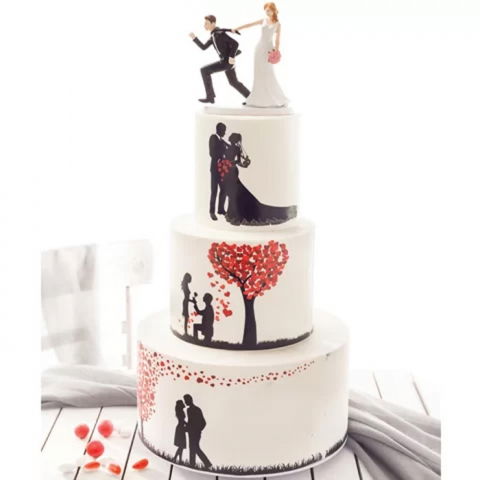 Decoratiuni Comestibile, Decor Tort - Pasta Zahar imprimata, Nunta Model Siluete, 60x41 cm, Set 4 Buc