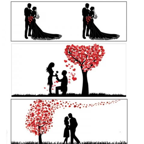 Decoratiuni Comestibile, Decor Tort - Pasta Zahar imprimata, Nunta Model Siluete, 60x41 cm, Set 4 Buc