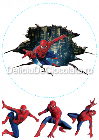 Personaje Celebre si Cinema - Pasta Zahar imprimata SpiderMan Model 6, Ø 20 cm si 3 Decoruri Ø 8 cm, A4