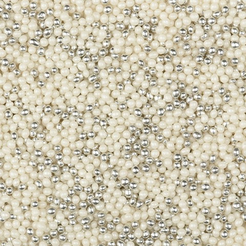 Decoratiuni Comestibile, Decor Tort - Perle Zahar Alb si Argintiu 100 g