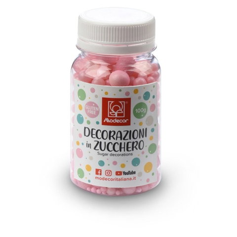Perle, Crispearls - Perle de zahar roz metalizat Modecor, marimi diferite, 100 g