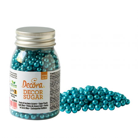 Decoratiuni Comestibile, Decor Tort - Perle Zahar Bleu Metalizat Ø 5mm, 100 gr
