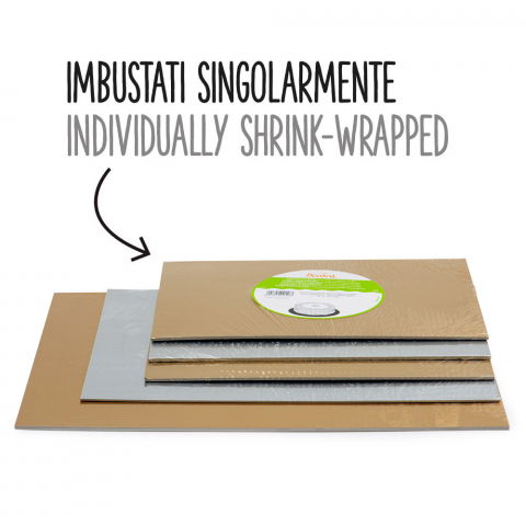 Accesorii Tort, Candy Bar, Bufet - Platou Tort Dreptungh. 2 Fete, Auriu/Argintiu, 35x25xH0.15 cm