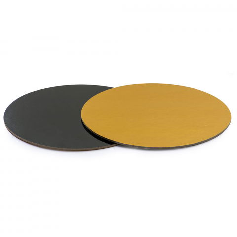 Accesorii Tort, Candy Bar, Bufet - Platou Tort Rotund 2 Fete, Negru/Auriu, Ø 40 x H 0.3 cm