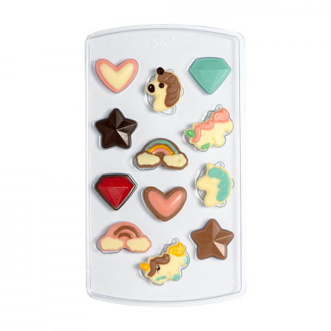 Ciocolaterie - Matrite, Ustensile - Praline / Decoruri Ciocolata, Unicorn Ø 1.5 x H 2.6 cm - Set Matrita Plastic si Accesorii Ambalare