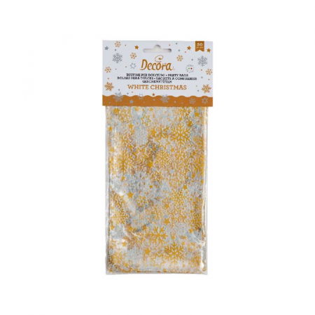 Ambalaje, Etichete, Suporturi - Pungi S cu Baza, Celofan cu Model Craciun, 12.5 x 3 x H 24 cm, Set 20 Buc