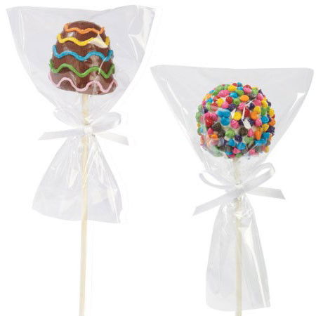Pungi si Clipsuri Inchidere Pungi - Pungi XS CakePops/LolliPops, Celofan Transparent si Panglici, 10.8xH17.7cm, Set 12+12 Buc