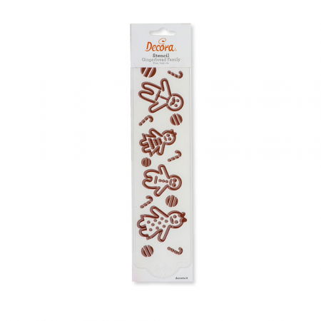 Sabloane Decor - Sablon Plastic Lateral Decor Craciun - Gingerbread Family, 30 x 7 cm