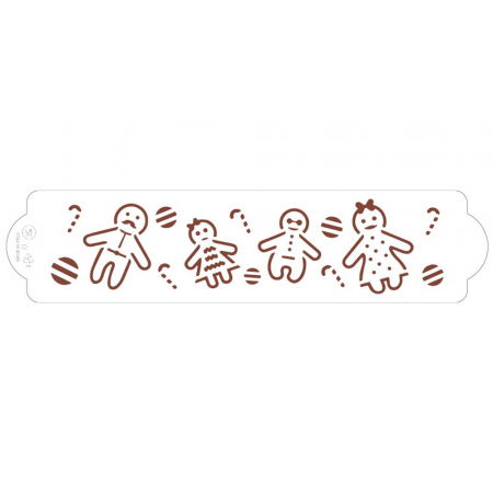 Sabloane Decor - Sablon Plastic Lateral Decor Craciun - Gingerbread Family, 30 x 7 cm
