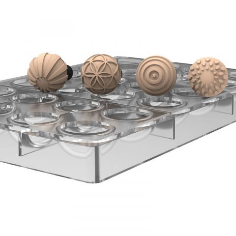 Ciocolaterie - Matrite, Ustensile - Semisfere Ciocolata Ø 3.1 x H 1.65 - Kit Matrita Titan 24 cavitati + 4 Stampile Decor