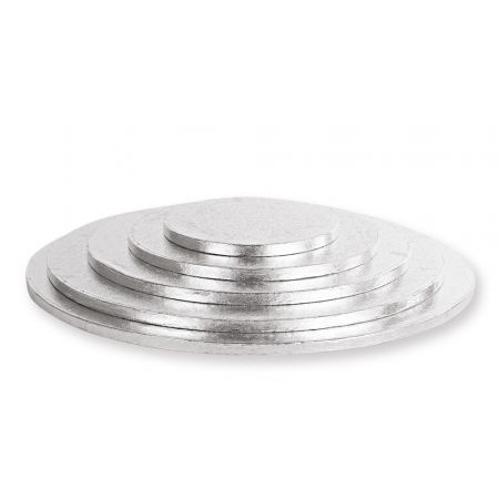 Accesorii Tort, Candy Bar, Bufet - Set 10 Platouri Tort Rotunde Argintii, Ø 36 x H 1.2 cm