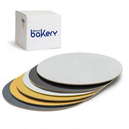 Accesorii Tort, Candy Bar, Bufet - Set 100 Platouri Tort Rotunde 2 Fete, Auriu/Argintiu, Ø20xH0.1 cm