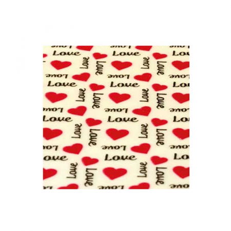 Folii Transfer Decoruri Ciocolata - Set 30 Folii Transfer Decor Ciocolata Magenta si Negru Inimioare, 34 x 26.5 cm