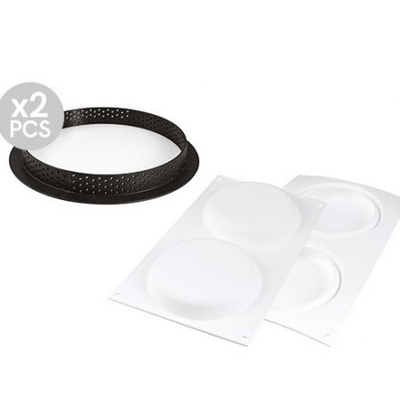 Forme de Silicon Cofetarie - Set Tarte Ø 15 cm, 2 Rame Microforate + Forma Silicon 2 cavitati