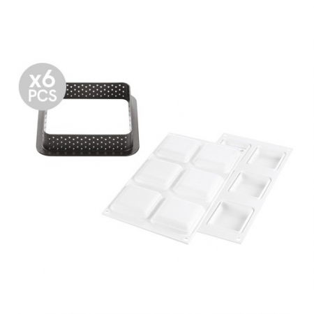 Forme de Silicon Cofetarie - Set Tarte 8 x 8 cm, 6 Rame Microforate + Forma Silicon 6 cavitati