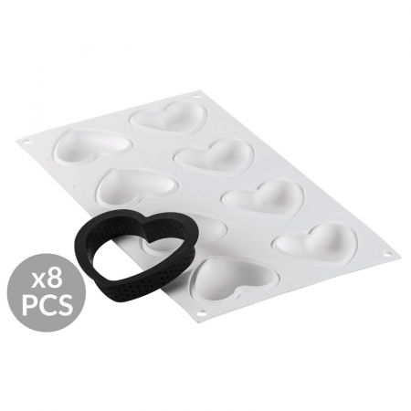 Set Tarte Inima 8 x 7 x H 2 cm, 6 Rame Microforate + Forma Silicon 8 cavitati 30 ml [3]