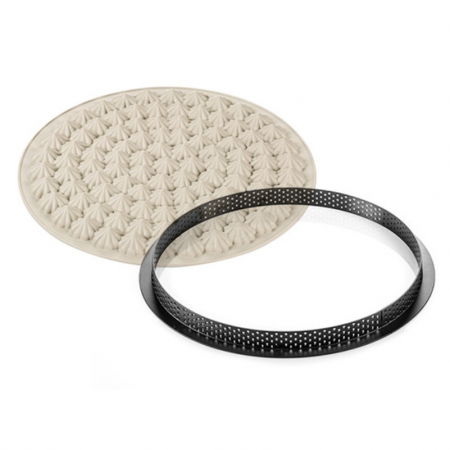 Forme Silicon pentru Torturi si Prajituri - Set Tarte Meringue Ø 25 cm, 1 Rama Microforata + Forma Silicon