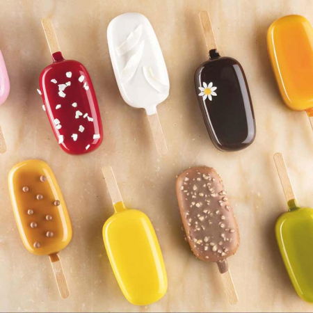 Matrite, Forme Inghetata, Gelaterie - Set Tava si 4 Matrite Silicon Inghetata pe bat Capri 12 cavitati, 90 ml