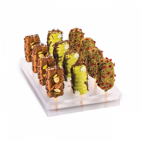 Cofetarie - Ustensile - Suport 21 Produse pe Bastonase, 36 x 23.5 x H 4.8 cm, Plastic Transparent