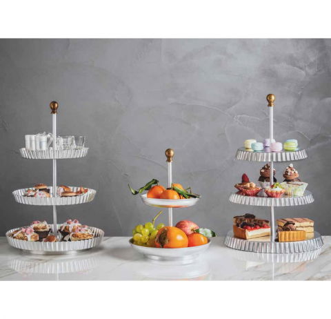 Suporturi Bufet, Candy Bar - Suport Bufet, Candy Bar HAPPY HOUR, Ø 28-24-20 x H 46 cm, Aluminiu si Bronz