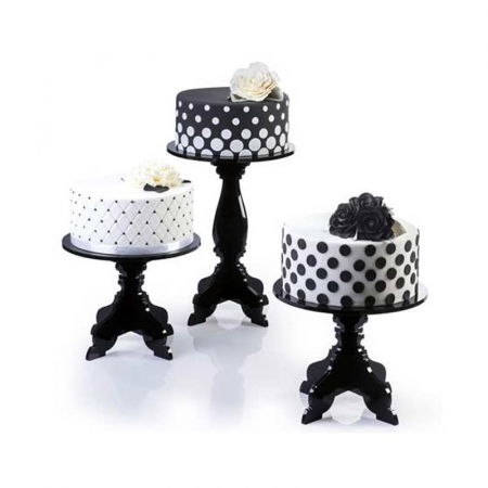 Suporturi Bufet, Candy Bar - Suport Bufet Cristal Baroc, Plexiglas Negru, Ø26xH35cm