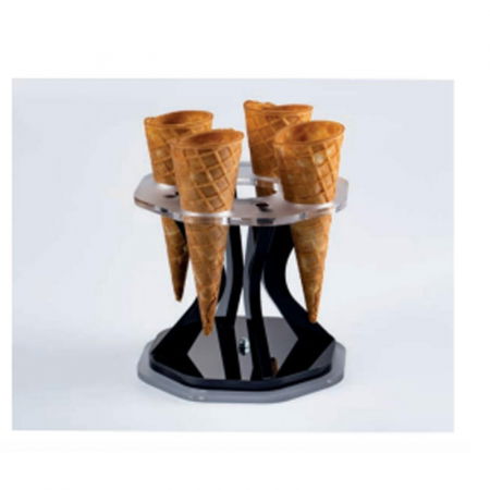 Ustensile Inghetata, Gelaterie - Suport Rotativ Servire 4 Conuri Inghetata, Plexiglas Satinat, Ø 15.5 x H 14cm
