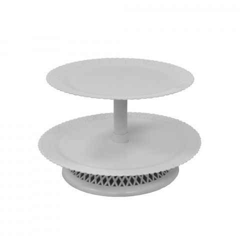 Suporturi Bufet, Candy Bar - Suport Tort/ Bufet 2 Etaje, Plastic Alb, Ø 40-35 x H 25 cm
