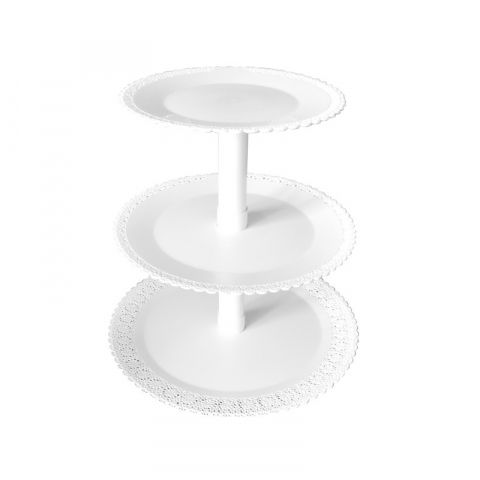Suporturi Bufet, Candy Bar - Suport Tort/ Bufet 3 Etaje, Plastic Alb, Ø 25-30-35 x H 8 cm