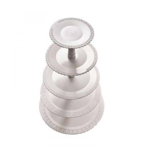 Suporturi Bufet, Candy Bar - Suport Tort/ Bufet 5 Etaje, Plastic Alb, Ø 40-35-30-25-20 x H 70 cm