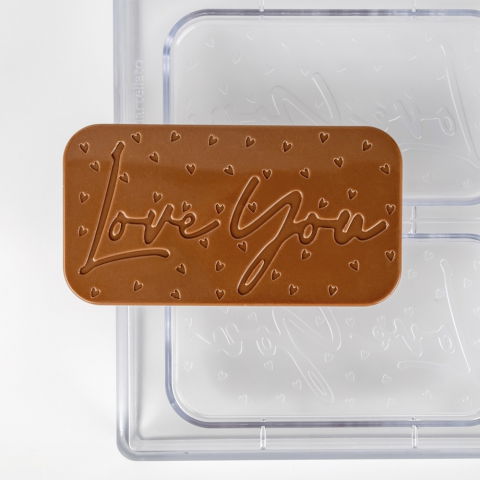 Tablete Ciocolata 13 x 7 x H 1 cm - Matrita Policarbonat Love You, 3 Cavitati, 100 gr [2]