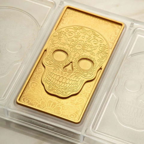 Oferta Cantitate - Tablete Ciocolata 15.4 x 7.7 x H 0.9 cm - Matrita policarbonat Craniu, 3 cavitati, 100 gr