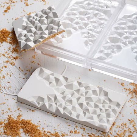 Matrite Tablete, Batoane, Snack Ciocolata - Tablete Ciocolata 15.5 x 7.7 x H 1 cm - Matrita Policarbonat Choco Bar Fragment, 3 cavitati