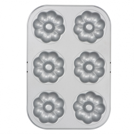 Cofetarie - Ustensile - Tava 6 Cavitati Forme Flori Ø 7.5 x H 2.3 cm, Otel Antiaderent