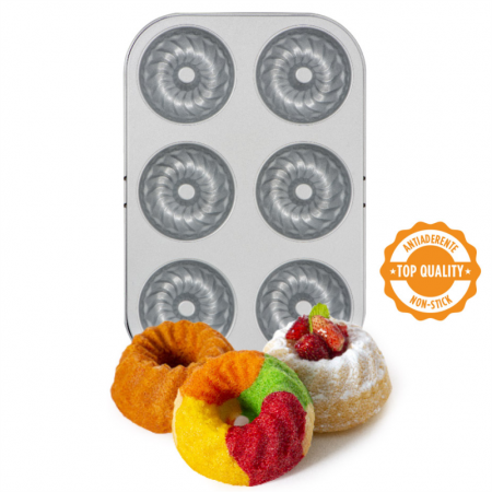 Cofetarie - Ustensile - Tava 6 Cavitati Forme Gugelhupf Ø 7.5 x H 3.2 cm, Otel Antiaderent