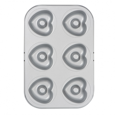 Cofetarie - Ustensile - Tava 6 Cavitati Forme Inimioare Ø 7.5 x H 2.3 cm, Otel Antiaderent